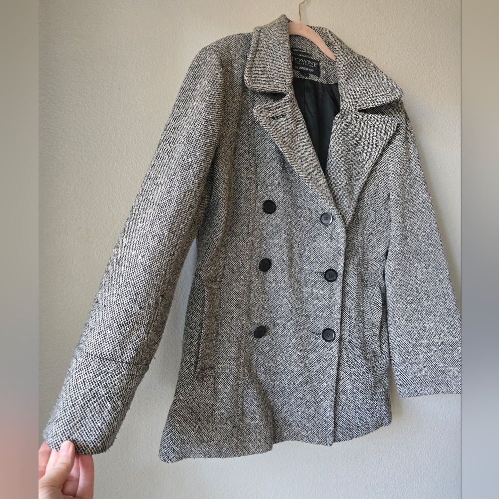 Women's Towne Collection Gray Double-Breasted Wool Blend Peacoat, Size L